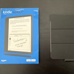 Kindle Scribe (64 GB), Premium Pen, Leather Folio Cover with Magnetic Attach - Black