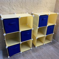 Pair of Adjustable 6 Cube Storage with 5 Cloth Bins - See My Items 