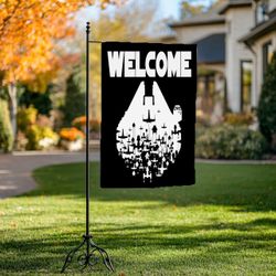 Star Spaceship Welcome Garden Flag