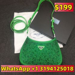 Prada Green Satin Crystal Cleo Shoulder Bag