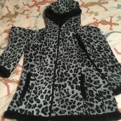 Winter Womens Hoodie Full Zip Jacket Fuzzy snow Leopard Print
