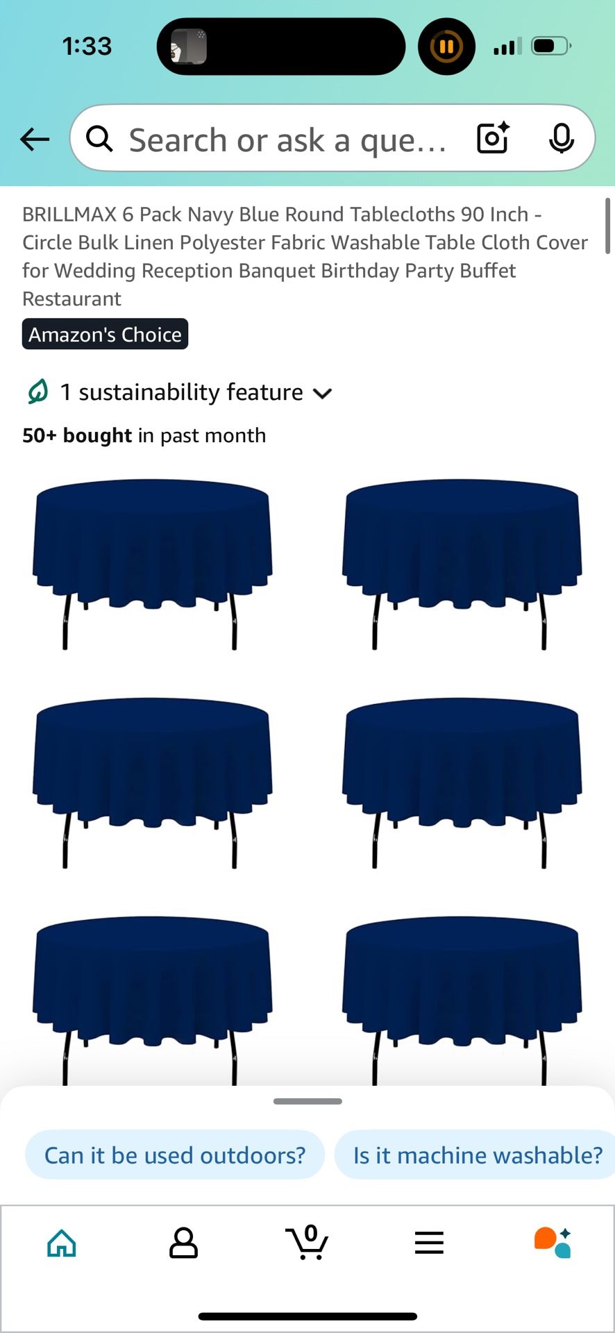 6 Pack Navy Blue Round 90” Tablecloths