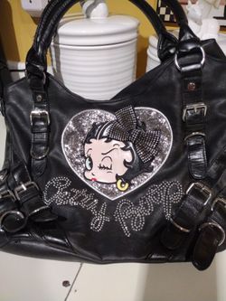 Vtg Black Leather Betty Boop Bag
