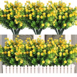 New 12 Bundles Outdoor Artificial Flowers UV Resistant Fake Boxwood Plants, Faux Greenery for Indoor Outside Hanging Plants Garden Porch Window Box Ho