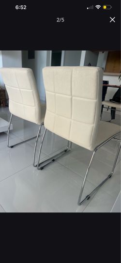 Set of 4 Modern White Leather Dining Chairs | Chrome Frame
