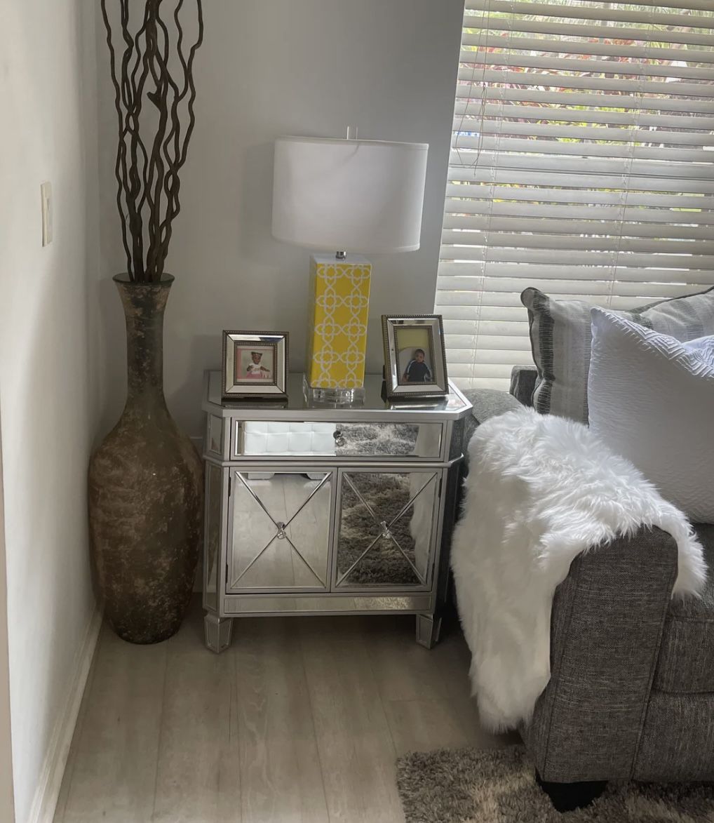 Silver Mirrored Bedside Cabinet with 1-Drawer & 2 Side Doors, Nightstand