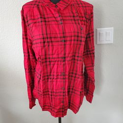 Christopher and Banks Womens  Top Button Down Red Plaid Collared Size: Large 