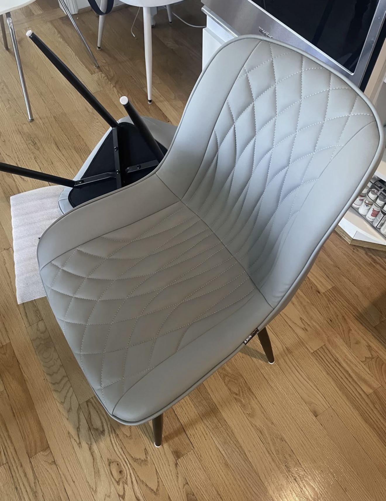 Modern Dining Chairs (Set of 2) – Gray PU Leather, Mid-Century Style