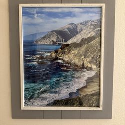 Large Coastal Wall Art - Ocean Cliff Landscape Framed (Big Sur)