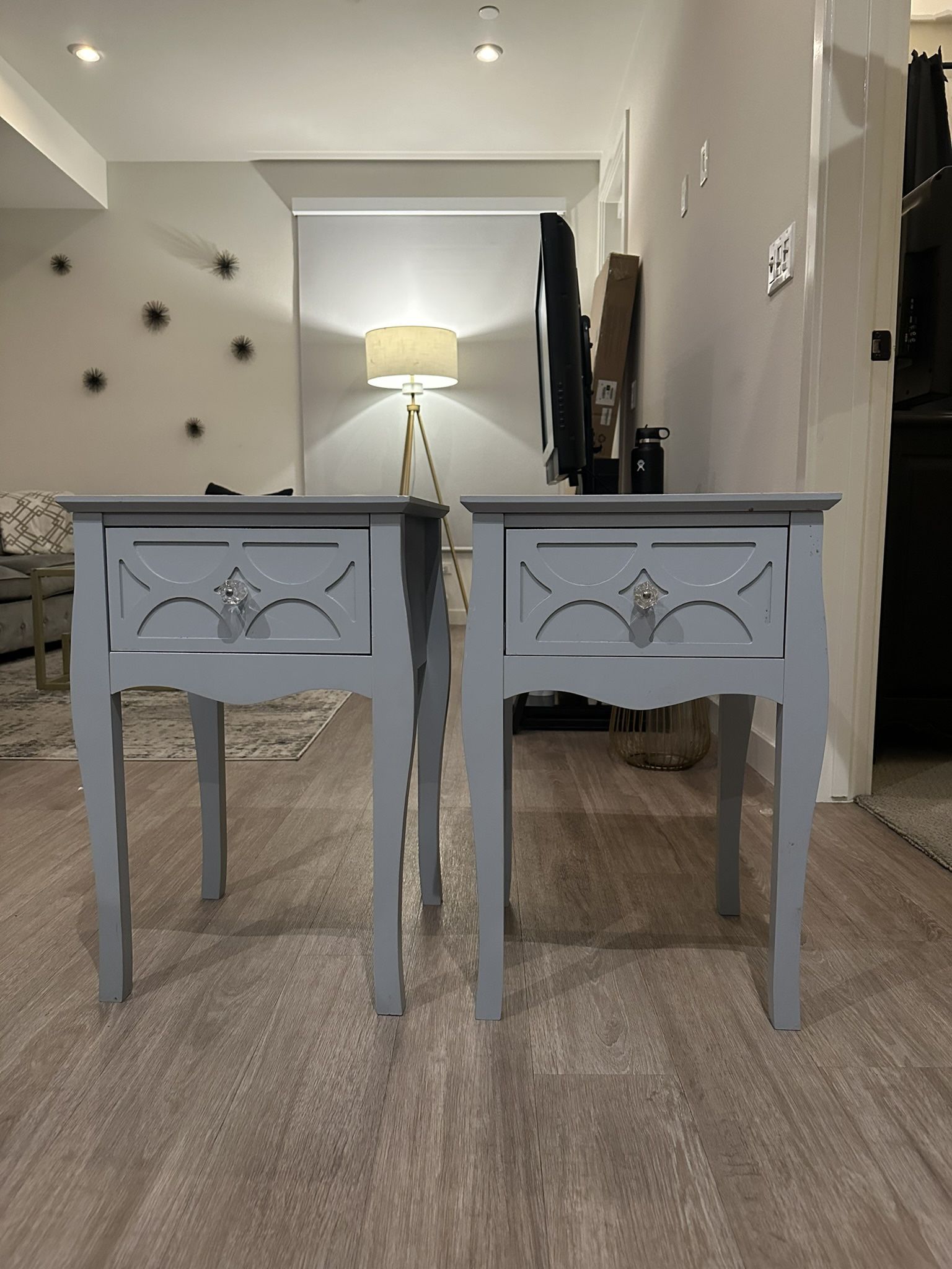 Two Gray End Tables For Sale