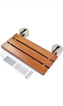 DIYHD 20" Premium Burmese Teak Wood Folding Shower Seat Bench, Brushed Wall Mounted Folding Bench, Solid Teak Wood with Stainless Steel Bars, 330 lbs 