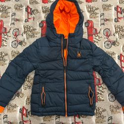 Spyder Frontier Hooded PufferSki  Jacket, Youth 5/6 XS, Blue/Orange like new 