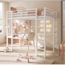 Silver loft bed with bookcase