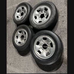 4 — 225/60r16 5x5.5 5x139.7 Chevy Tracker Jimny Sidekick Samurai Dodge Ram 1500 Bronco Wheels Rims Good 90% Treads Tires!!!