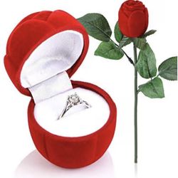 Caja de anillo de rosa roja, forma de rosa roja, caja de joyería romántica para novias, amantes, compromiso, boda, día de San Valentín