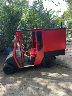 Sturdy Steel EZ Go Electric Utility Cart with Rear Boxed Enclosure  OBO