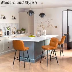 Double Layer Modern Metal Frame Whiskey Brown Counter Stool Set Of 3