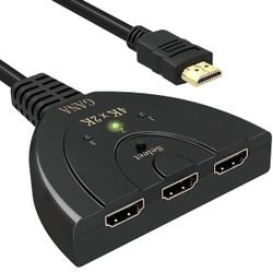 HDMI Switch, 4K HDMI Splitter 3 in 1 Out, 3-Port Switcher Selector with Pigtail HDMI Cable,Supports Full HD 4K 30Hz 1080P 3D Player, Compatible w