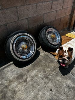 2, 14x6, wire wheels “ NOT Daytons “ rims and tires,