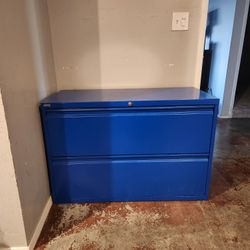 Blue 2-Drawer Metal Lateral File Cabinet with Key