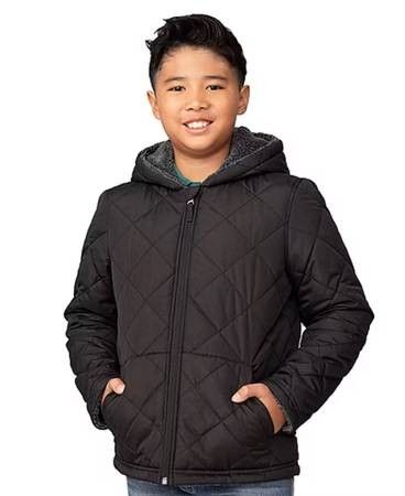 NEW Size Small S Little & Big Kid Boys Hooded Reversible Midweight Quilted Jacket Winter Warm Water Resistant