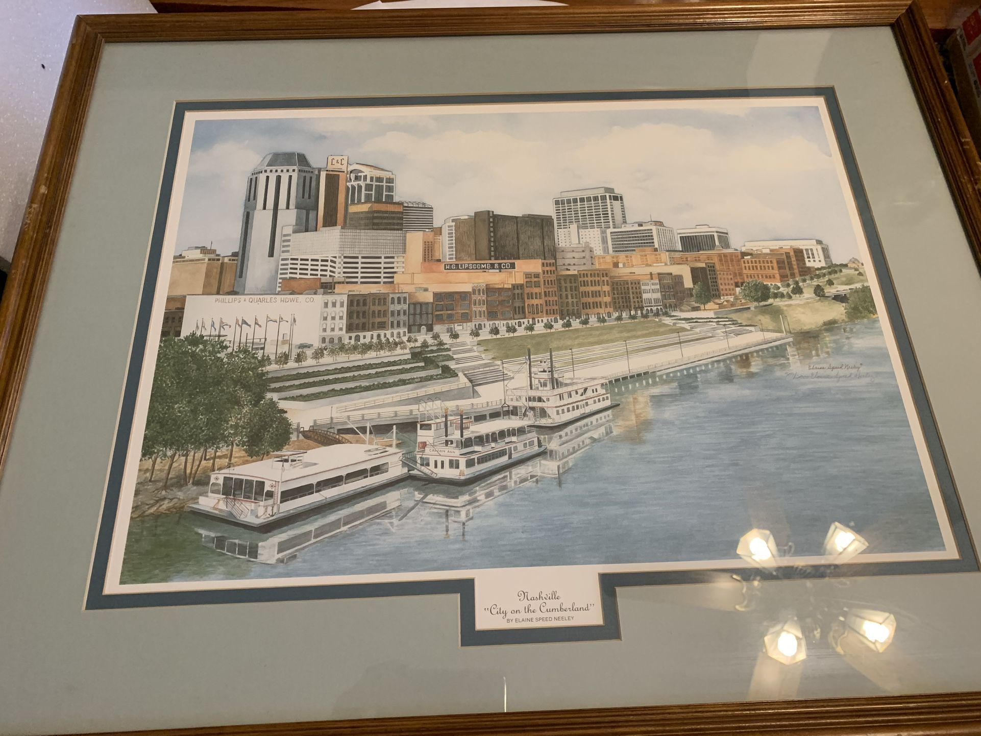 2 Signed Elaine Neely framed architectural drawings of Nashville
