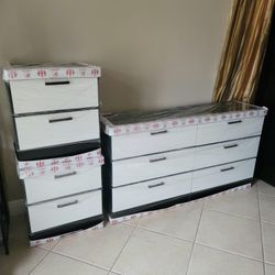 NEW DOUBLE DRESSER AND TWO NIGHTSTAND -- ASSEMBLED
