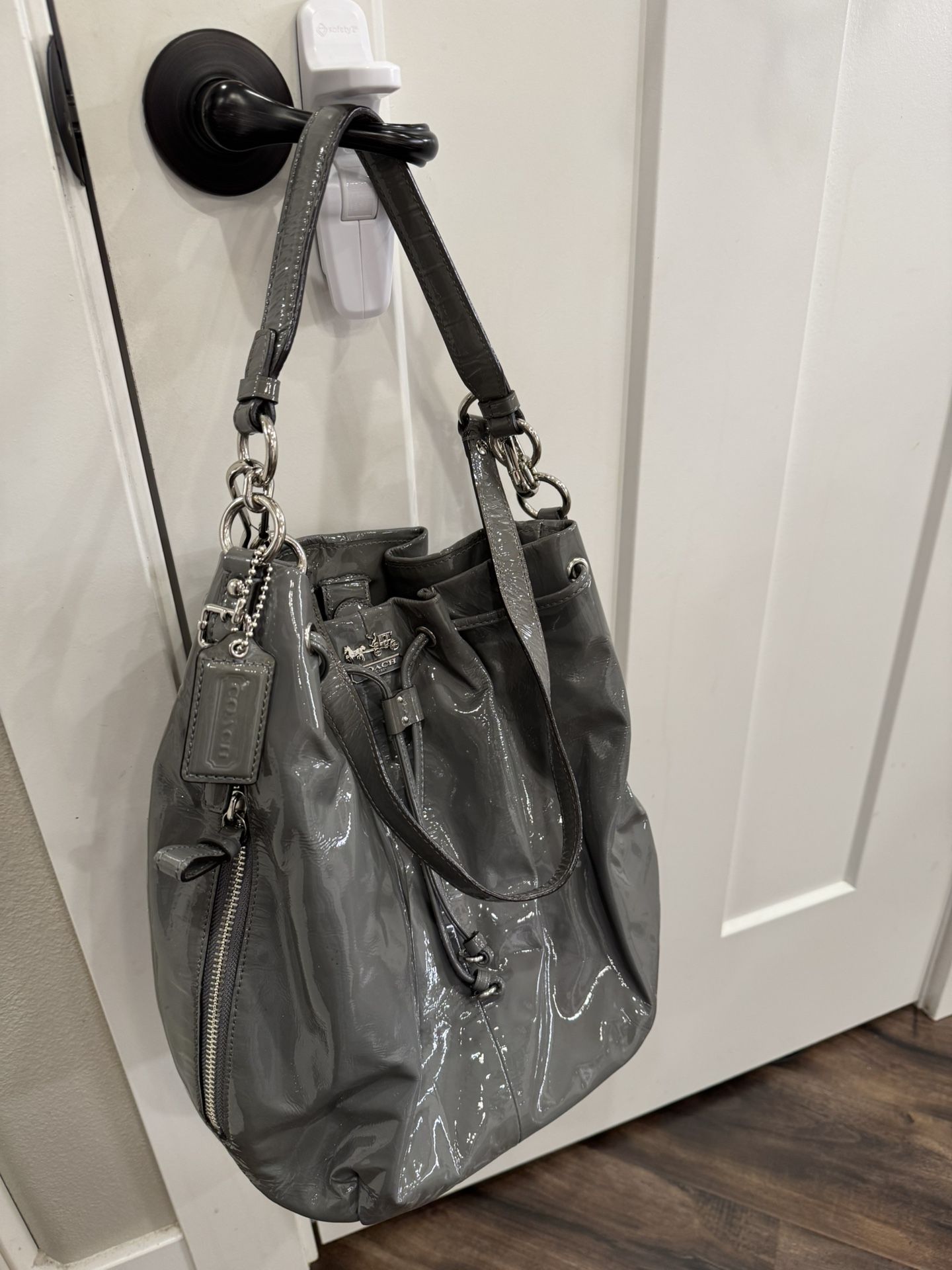 Coach Gray Patent Leather Satchel Purse Handbag