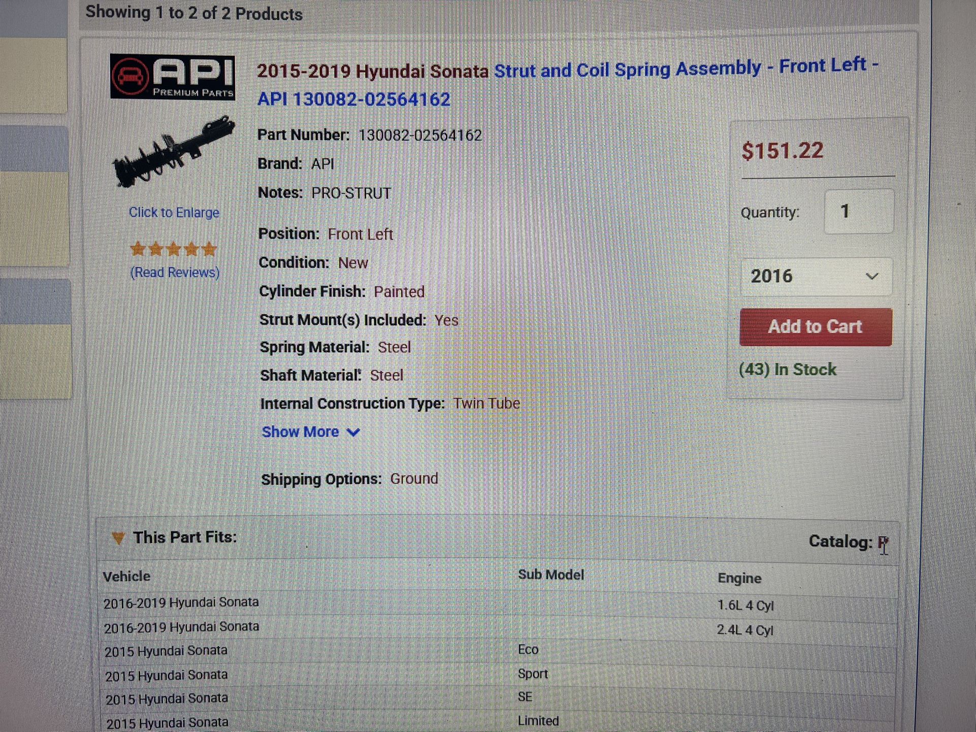 Pro Strut For Hyundai Sonora Front Left