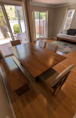 Modern Solid Wood Dining Table Set with Bench & 4 Chairs