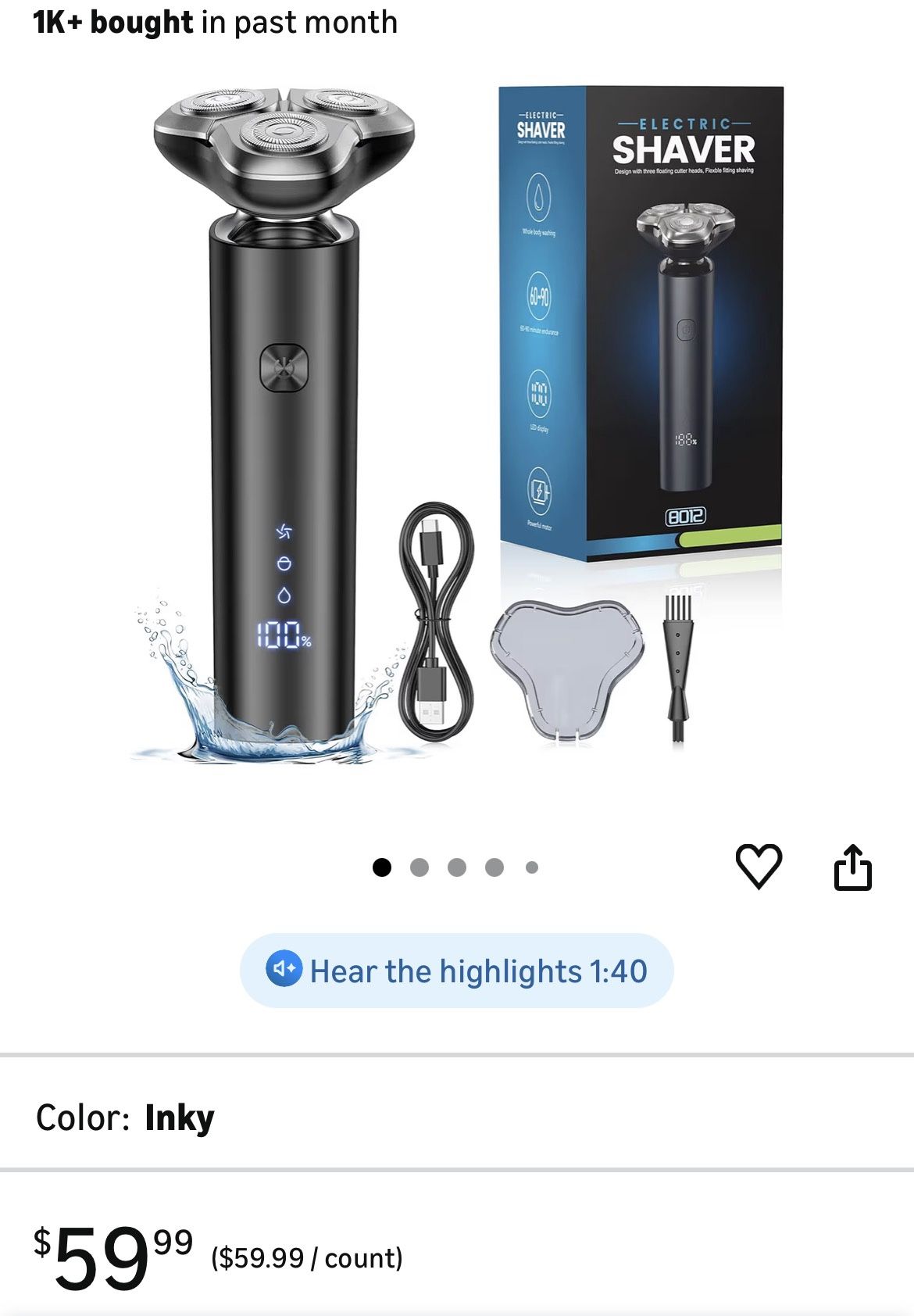 🆕 In 📦 Electric Razor/Shaver for Men,3️⃣Blade Rotary Shaving System,Touch Switch,Type-C Fast Charging,LED Display,Travel Lock,9️⃣0️⃣➕Minutes Run Tim