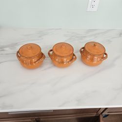 Set Of Three Vintage Terracotta Pots with Lid