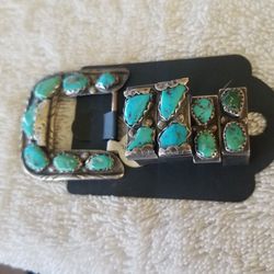 Silver And Turquoise Belt Buckle 