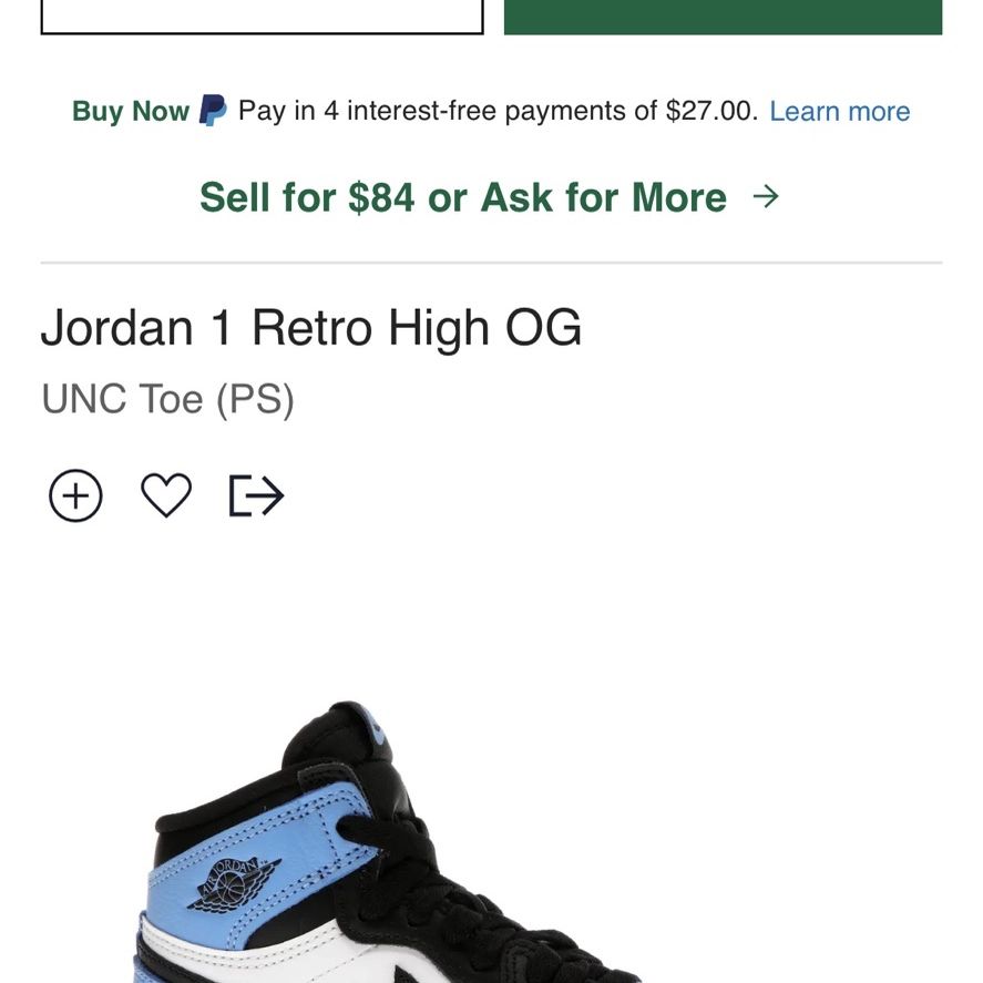 Jordan 1 Retro High OG UNC Toe (PS)