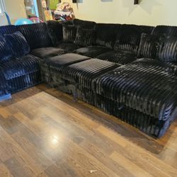 Brand New Secrional 4 Pcs Corduroy Fabric Black W/ Pull Oit Bed & Storage CHAISE $1599