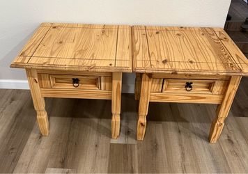 Pair of Pine Wood Nightstands with Drawer
