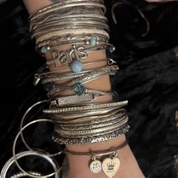 Insane set of Vintage early 2000s y2k silver charm bangles with blue beads and juicy