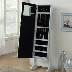 Brand New 57" Cheval Mirror Jewelry Armoire with Geometric Patterned Frame