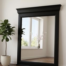 Elegant black-framed mirror - 4' tall and 2’ wide.