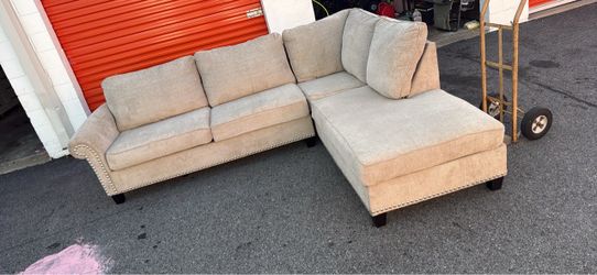 Beige Fabric Sectional Sofa with Chaise