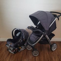 Like New Chicco Bravo 3-in-1Travel System Stroller And Car Seat With Base ( PRICE FIRM!)