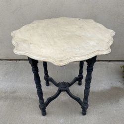 Shabby Chic milk painted entryway decor accent table Approximately 29” in diameter 29” tall Vintage wood Cleaning out garage & doing a contactle