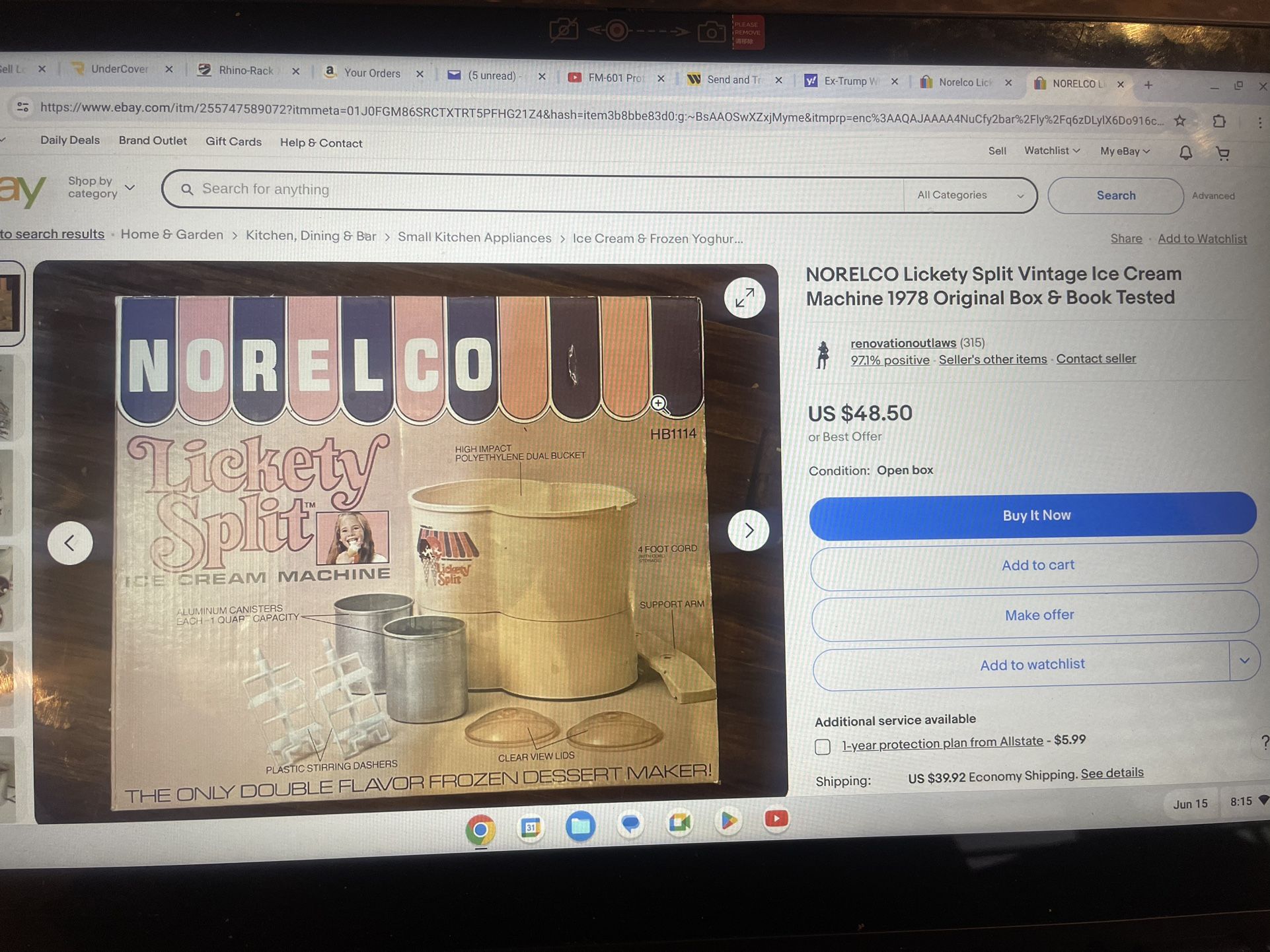 Norelco lickety split vintage ice cream machine