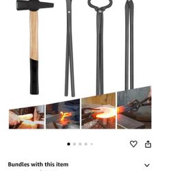 Blacksmith Tongs Knife Making Tongs Set (3PCS) + Blacksmith Hammer 0000811-1500 (3.3lb/1500g) Bladesmith Blacksmithing Forging Metal Working Forge Too