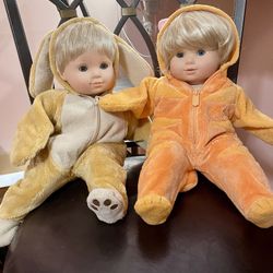 AMERICAN GIRL Bitty Baby Twins Boy AND Girl blonde blue eyes. In costume.