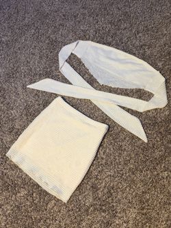 White Waffle Knit Tie Headband and Mini Skirt Set