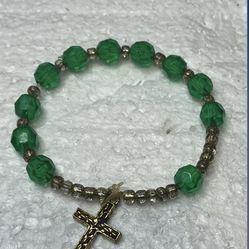 Green Beaded Bracelets With Cross 