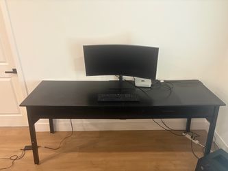 Large Dark Wood Office Desk with Drawers