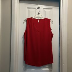 Women’s BESTBEE Polyester, Spandex, Red Sleeveless V-Neck Pullover Blouse Top… Size Large