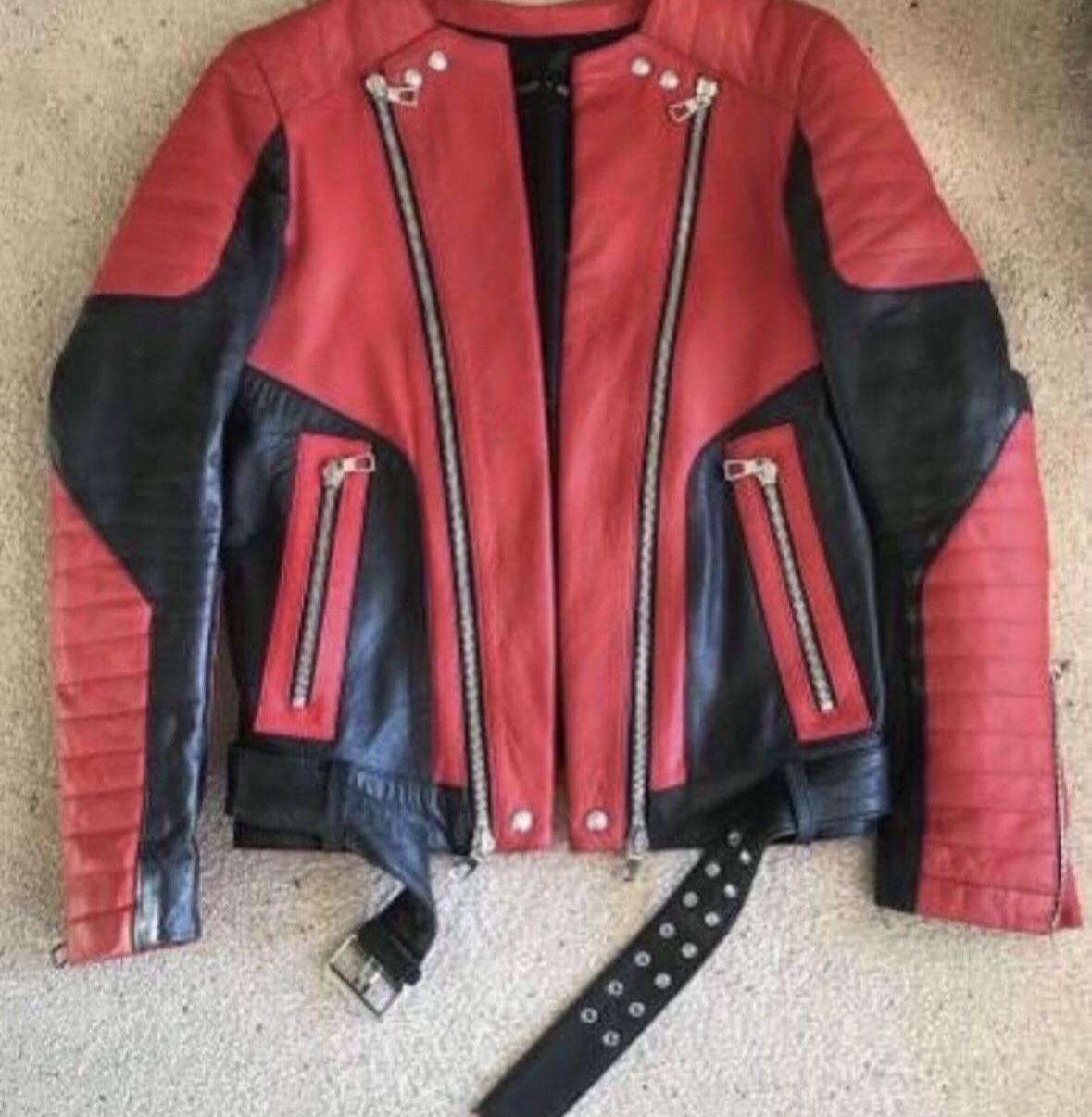Balmain x H&M Black Red Leather Moto Jacket 36R